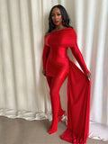 Sexy Christmas Dress Women Ruched Elegant Ribbon Irregular Full Sleeve Evening Skew Collar Skinny Peach Hip Bodycon