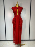 Women Sexy Sleeveless O-Neck Bodycon Mesh Long Dress Hollow Out Celebrate Fashion Show Celebrity Evening Party Club Dress