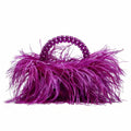 Pearl Bead Bag With Feather Fur Designer Brand Clear Acrylic Crystal Stone Box Tote Handbag Women Handmade Party Purse