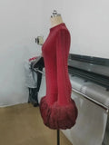 Elegant Slimming Spliced Ruched Mini Dresses For Women Flower Bud Design With Long Sleeves High Waist Dress Female New