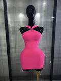 Rosered Black Women Sexy Halter Off the Shoulder Bodycon Mini Bandage Dress Nightclub Party Celebrate Birthday Cocktail Outfit