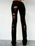 Knit Irregular Ripped Pants Women Autumn Trend Fashion Sexy Hottie Wild Solid Hip-Hop Street Clubwear Skinny Bottom
