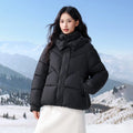 Casual Hooded Puffer Jacket Women Plaid Lining Drawstring Collar Quilted Warm Padded Elastic Cuff Coat Winter Oute Street Wear