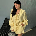 New Casual Shorts Two-piece Set Women's Ruffled Loose Tie Top Simple Shorts Set Office Lady Summer Female Shorts Set