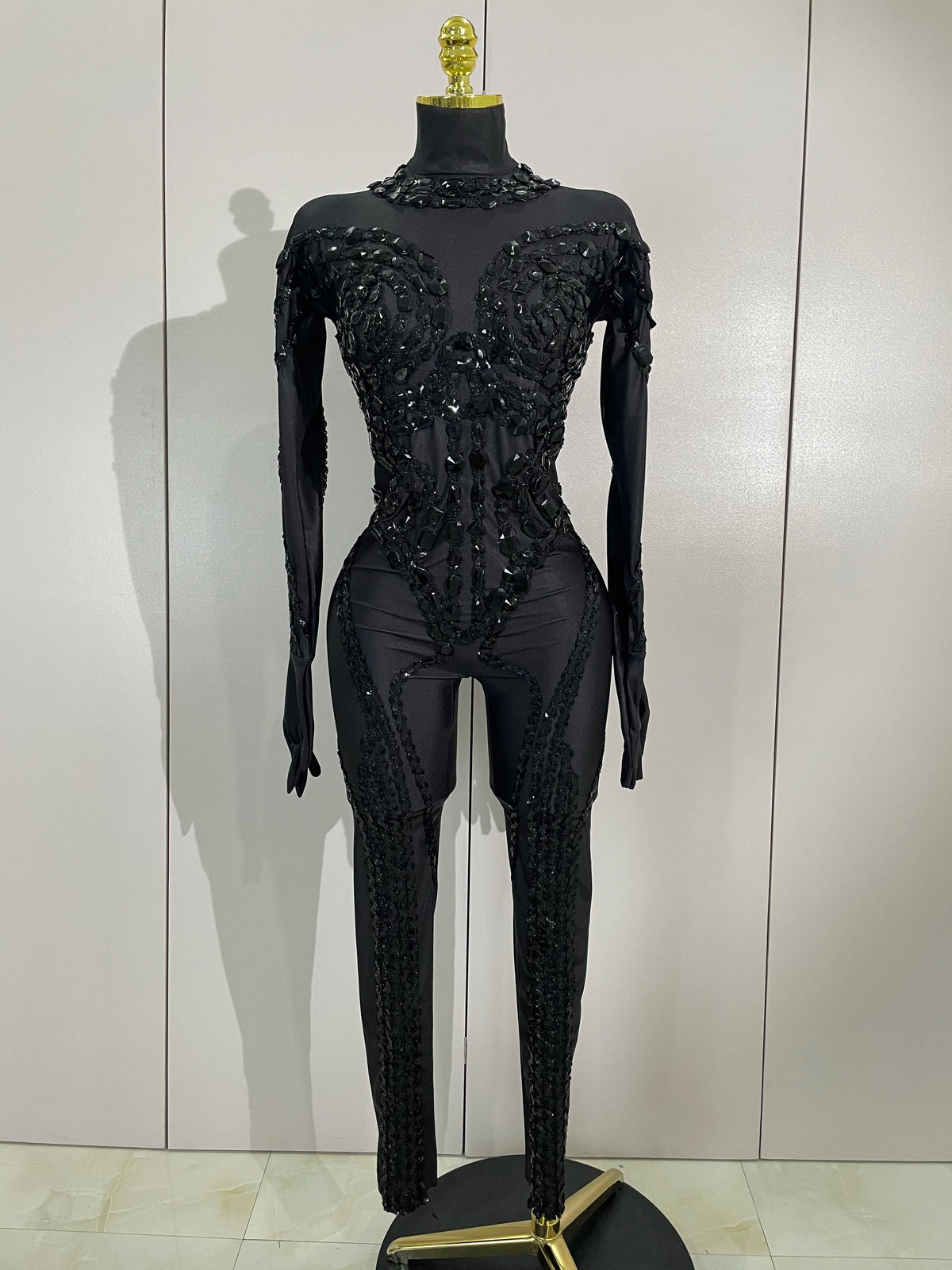 Luxury Sparkle Diamonds Sequins Mesh See-Through Jumpsuit Women Eveing Birthday Party NightClub Stage Costume Festivals Outfit