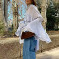 Solid Spliced Ruffles Slimming Blouses for Women O Neck Long Sleeve High Waist Shirts Female Fashion