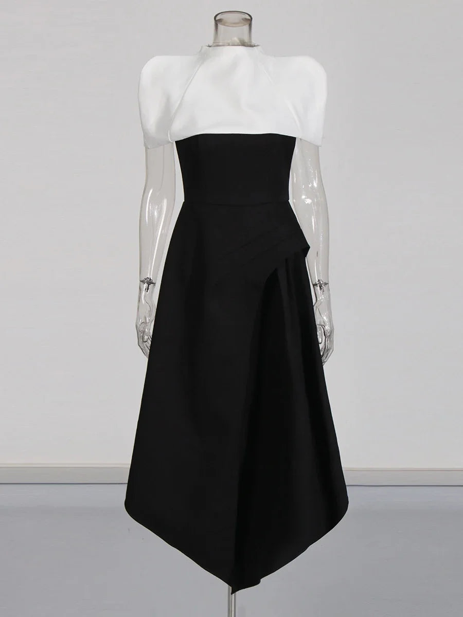 Colorblock Slimming Temperament Dresses for Women Round Neck Sleeveless Patchwork Zipper Tunic Dress Female Clothes