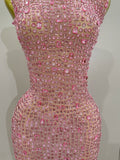 Luxury Sparkly Crystal Diamond Mesh See Through Maxi Long Dress Women Elegant Party Costume Singer Sexy Stage Performance Outfit