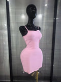 Pink Color Women Sexy Strap Bodycon Mini Bandage Dress Nightclub Party Celebrate Birthday Fashion Cocktail Outfit Clothing