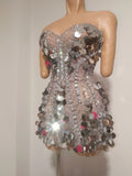Women Strapless Silver Big Sequins Rhinestone Mini Dress Luxury Bodycon Short Gown Outfit BirthdayParty Cocktail Evening Dress