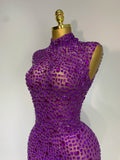 Sparkly Gold Rhinestone Sleeveless Stretch Long Dress Women Sexy Mesh Celebrate Evening Prom Birthday Dress Photo Shoot Wear
