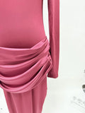 Elegant Style Pencil Dresses for Women O Neck Shoulder Pud Long Sleeve High Waist Pleated Slim Maxi Dress Female