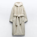 Belted Faux Mink Fur Coat Women 2026 Winter Beige Gradient Furry Fur Jacket Luxury Brand Hooded Warm Outerwear Overcoat