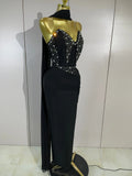 Women Evening Party Prom Luxury Birthday Wedding Guest Dresses Sexy Shiny Crystals Beading Strapless Bodycon Long Bandage Dress
