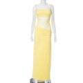 Spring Lace Long Dress Women's Solid Spaghetti Straps Backless See Through Long Dress Sexy High Waist Vintage Dresses