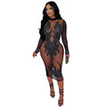 Sexy Sheer Mesh Bodycon Dresses for Woman Shining Sequin Patchwork See Through Long Sleeves Dress Female Party Clubwear