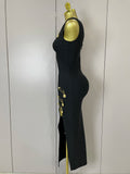Elegant Slimming Black Pin Wrap Sleeveless Long Dress Women  Fashion Celebrity Evening Party Luxury Birthday Outfit