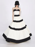 Elegant Colorblock Patchwork Bow Dresses For Women Strapless Sleeveless High Waist Formal Long Dress Female Wedding Gowns