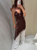 Sexy V-neck Sling Dress Women Fashion Sleeveless Lace Patchwork Irregular Mini Dresses Lady Summer Chic Casual Holiday Robe