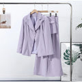 Women Solid Lapel Neck Top Pant Suit Set Elegant Full Sleeve Single Breasted Slim Coat Leg Loose Pants Suit Lady New Chic Sets
