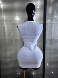 3 Colors Women Sleeveless Sexy V-Neck Front Zipper Bodycon Mini Bandage Dress Celebrate Birthday Party Cocktail Outfit