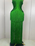 Elegant Sexy Backless Green Tassel Bodycon Long Bandage Dress Women Celebrity Evening Club Luxury Birthday Party Stage Outfit