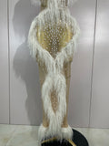 Sparkly Pearl Tassel Mesh See Through Long Dress Women Sexy Luxury Birthday Prom Party Nightclub Singer Stage Costume