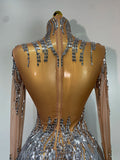 Sexy Shiny Tassel Diamonds Dress For Women Evening Party Costume Luxury Birthday Bar Nightclub Stage Performance Clothing