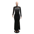 Elegant Luxury Wedding Mesh See Through Patchwork Prom Formal Long Dress Woman Sexy Black Rhinestone Birthday Evening Robe