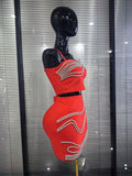 Black Red Color Women Sexy Strap Shining Sequins 2 Pieces Bodycon Mini Bandage Dress Nightclub Party Celebrate Cocktail Outfit