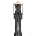 Sexy See Through Rhinestone Summer Maxi Dress Women 2026 Glitter Bodycon Club Party Dress Prom Evening Dresses Vestidos