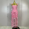 Elegant Pink Strapless Sexy Long Tassel Bandage Dress Women Celebrity Evening Party Luxury Birthday Cocktail Dress Stage Wear