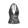 Women's Leopard Sequin Halter Cami Top Fashion V-neck Sleeveless Backless Slim Tank Blouse Lady 2026 Summer Sexy Y2k Streetwear
