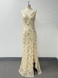 Women's V Neck Backless Lace Up Sequin Mermaid Formal Evening Dress Spaghetti Strap Bodycon Prom Party Cocktail Maxi Gown