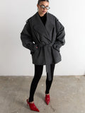 Women's Double Breasted Trench Coat Lapel Waist-Cinching Lace Up Mid Length Windbreaker Jacket Autumn Casual Street Coat
