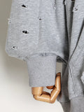 Solid Hollow Out Casual Sweatshirt For Women Hooded Long Sleeve Minimalist Loose Sweatshirts Female Fashion Clothing Style