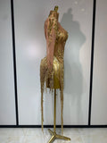 Sexy Shiny Tassel Diamonds Dress For Women Evening Party Costume Luxury Birthday Bar Nightclub Stage Performance Clothing