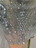 2026 Sexy Deep V Mesh See Through Mini Dress Women Sparkly Silver Diamonds Eveing Party Birthday Bar Nightclub Stage Costumes