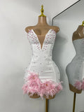 Luxury Pearl Women Sexy Elegant Strapless Floral Beading Bandage Mini Celebrity Outfit Birthday Dress Evening Party Prom Gown