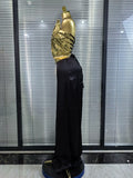 Opulent Arrival Gold Color Sexy Laced-up Tops 2 Pieces Set Long Dress Women Celebrate Evening Party Celebrity Elegant Dress
