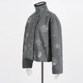 Solid Spliced Diamonds Loose Jackets for Women Stand Neck Long Sleeve Patchwork Pockets Coat Female New