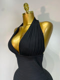 Women Sexy Halter Neck Ruffles Pacthwork Bandage Dress Black Sleeveless Backless Bodycon Dresses Evening Party Birthday Gown