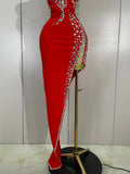 Sexy Strapless Shinning Rhinestones Bodycon Bandage Long Dress Women Fashion Celebrate Evening Party Vestido
