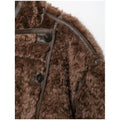 Solid Faux Shearling Coat Women Stand Collar Asymmetric Button Faux Leather Patchwork Winter Streetwear Thick Plush Outerwear