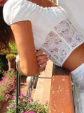 Beach Holiday Skirt Suit for Women Folds Tube Top High Waist Spliced Lace Long Skirt White Two Piece Set Female New