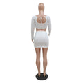 Sexy Women Sexy Top Bodycon Skirt Ruched 2 Piece Mini Dress Rhinestone Pearl Beading Summer Club Party Dress Sets Vestido
