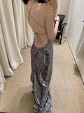 Women Elegant Chest Flower Sequin Halter Maxi Dress Backless Sexy Long Dresses Summer 2026 New Fashion Evening Party Gown