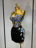 Women Long Sleeve Sequin Mini Bodycon Three Piece Set Birthday Evening Party Costume Bar Nightclub Performance Stage Outfit