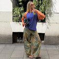Printed Women Pants Belted Wide Leg Trousers Drawstring Waist Wide Leg Pants Loose Jogger Pants Casual Camouflage Long Pants