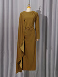 Fashion Temperament Maxi Dress for Women O Neck Spliced Shawl Long Sleeve High Waist Spliced Zip Evening Dress Female Autumn